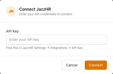 Connect JazzHR form with the API Key field.