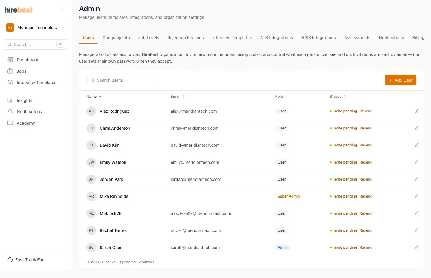 Team member list using synthetic customer accounts.