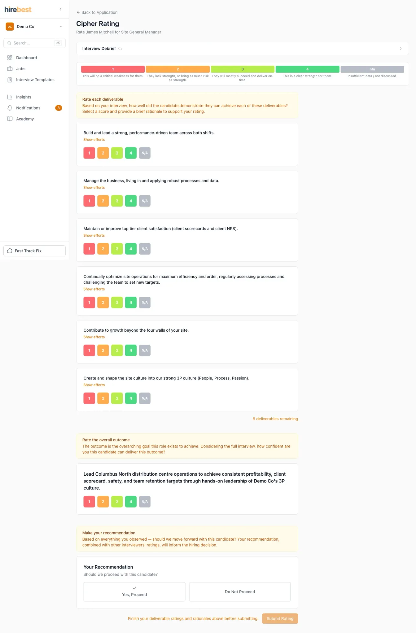 Start of the Cipher rating workflow.